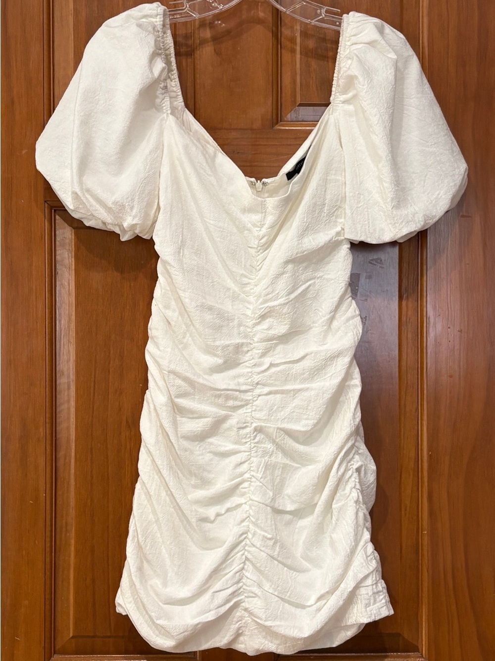 Forever 21 Ivory Ruched Puff-Sleeve Mini Dress